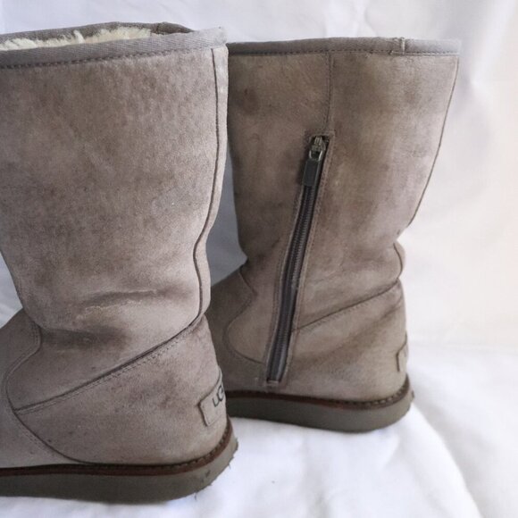 UGG Australia Women's Sz 7 Tan Fairfax Suede Sheepskin Tall Zipper Winter Boots - Picture 6 of 10